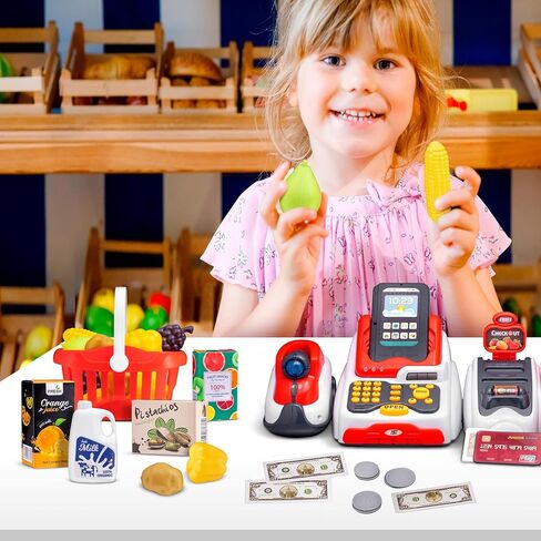 ابتكار ذكي، ماسح ضوئي لتسجيل الأطفال وآلة بطاقة الائتمان تعمل بالبطارية - أصوات واقعية، ضوء LED، لعب المال ولعب الطعام لعمر 3 سنوات فما فوق in Kuwait