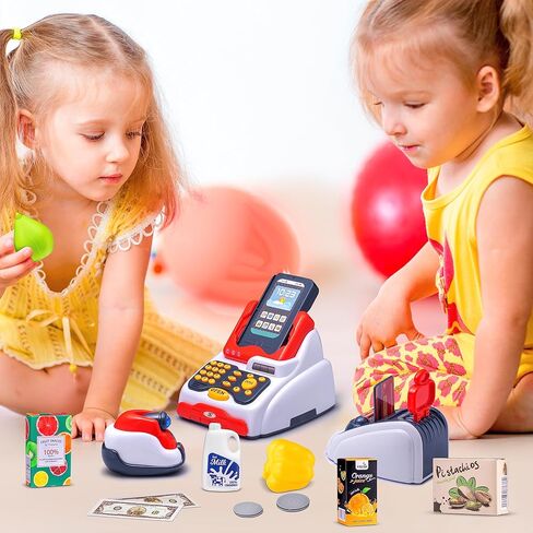 ابتكار ذكي، ماسح ضوئي لتسجيل الأطفال وآلة بطاقة الائتمان تعمل بالبطارية - أصوات واقعية، ضوء LED، لعب المال ولعب الطعام لعمر 3 سنوات فما فوق in Kuwait