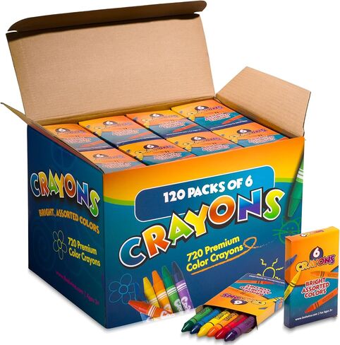 Bedwina Bulk Crayons - 720 Crayons! Case Of 120 6-Packs, Premium Color Crayons for Kids, Non-Toxic for Party Favors, Restaurants, Goody Bags, Stocking Stuffers in Saudi Arabia