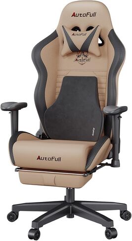 AutoFull Gaming Chair PC Chair with Ergonomics Lumbar Support, Racing Style PU Leather High Back Adjustable Swivel Task Chair with Footrest(Black) in Kuwait