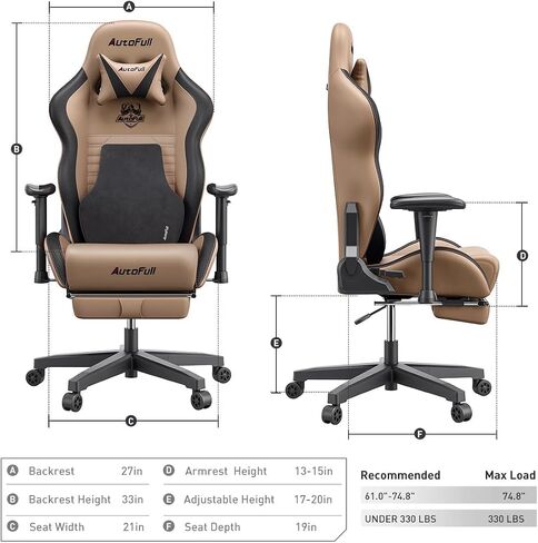 AutoFull Gaming Chair PC Chair with Ergonomics Lumbar Support, Racing Style PU Leather High Back Adjustable Swivel Task Chair with Footrest(Black) in Kuwait