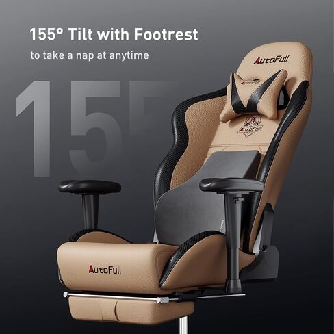 AutoFull Gaming Chair PC Chair with Ergonomics Lumbar Support, Racing Style PU Leather High Back Adjustable Swivel Task Chair with Footrest(Black) in Kuwait