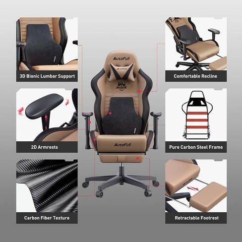 AutoFull Gaming Chair PC Chair with Ergonomics Lumbar Support, Racing Style PU Leather High Back Adjustable Swivel Task Chair with Footrest(Black) in Kuwait