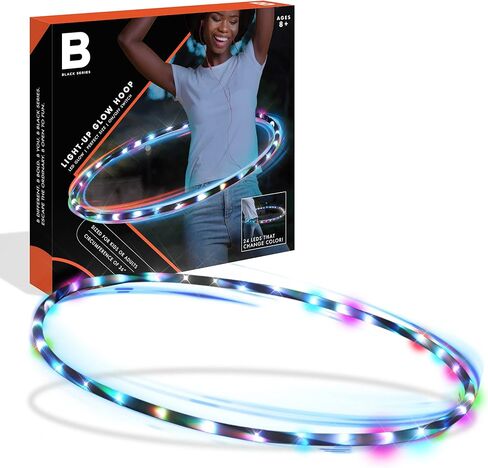 BLACK SERIES 36" Light-Up Hula Hoop, LED Glow, Perfect Size for Kids Or Adults, On/Off Switch, Fitness & Exercise Toy, Indoor & Outdoor Playground Game, Age 8+ in Kuwait