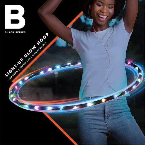BLACK SERIES 36" Light-Up Hula Hoop, LED Glow, Perfect Size for Kids Or Adults, On/Off Switch, Fitness & Exercise Toy, Indoor & Outdoor Playground Game, Age 8+ in Kuwait