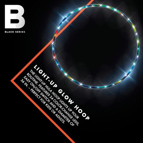 BLACK SERIES 36" Light-Up Hula Hoop, LED Glow, Perfect Size for Kids Or Adults, On/Off Switch, Fitness & Exercise Toy, Indoor & Outdoor Playground Game, Age 8+ in Kuwait