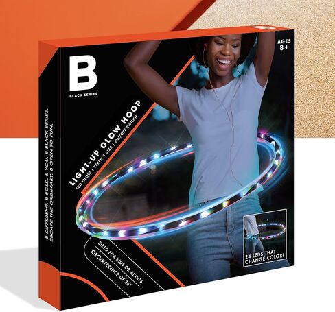 BLACK SERIES 36" Light-Up Hula Hoop, LED Glow, Perfect Size for Kids Or Adults, On/Off Switch, Fitness & Exercise Toy, Indoor & Outdoor Playground Game, Age 8+ in Kuwait