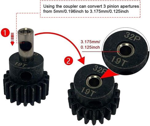 Steel 3.175mm (1/8 inch) to 5mm Pinion Reducer Sleeve Adapter Shaft Motor Axle Change-Over for Converting RC Motor 3650 550 540 Pinion Gears, Set of 3 in Saudi Arabia