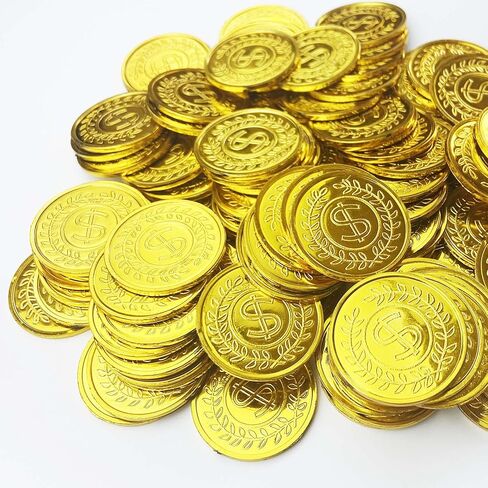 100 Pcs gold plastic coins fake gold coins Pirate Gold Coins Plastic Set halloween scavenger hunt for kids Treasure Hunt Game and Party Favors in Kuwait