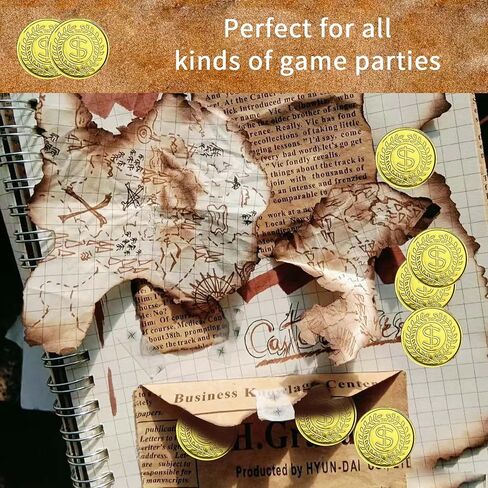 100 Pcs gold plastic coins fake gold coins Pirate Gold Coins Plastic Set halloween scavenger hunt for kids Treasure Hunt Game and Party Favors in Kuwait
