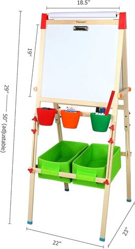 حامل الفن تومونز للأطفال، حامل فني خشبي قابل للتعديل للأطفال مع لوح مسح جاف، سبورة، لفة ورق وإكسسوارات in Kuwait