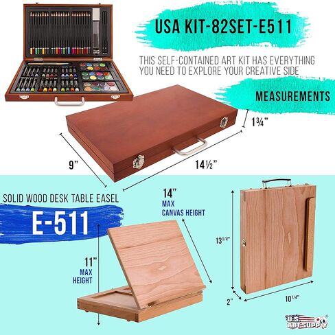 U.S. Art Supply 103-Piece Deluxe Art Creativity Set in Wooden Case with Wood Desk Easel - Artist Painting Pad, 2 Sketch Pads, 24 Watercolor Paint Colors, 17 Brushes, 24 Colored Pencils, Drawing Kit in Saudi Arabia