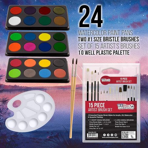 U.S. Art Supply 103-Piece Deluxe Art Creativity Set in Wooden Case with Wood Desk Easel - Artist Painting Pad, 2 Sketch Pads, 24 Watercolor Paint Colors, 17 Brushes, 24 Colored Pencils, Drawing Kit in Saudi Arabia