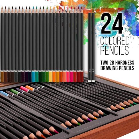 U.S. Art Supply 103-Piece Deluxe Art Creativity Set in Wooden Case with Wood Desk Easel - Artist Painting Pad, 2 Sketch Pads, 24 Watercolor Paint Colors, 17 Brushes, 24 Colored Pencils, Drawing Kit in Saudi Arabia