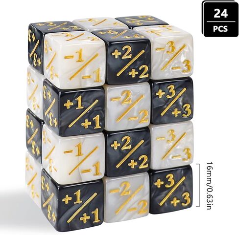 24 Pcs MTG Dice Counters Token Dice, Magic The Gathering Glitter Sparkle Dice, Loyalty Dice Starry Marble D6 Dice Cube Compatible with CCG, MTG, Card Gaming Accessory (Black and White) in Kuwait
