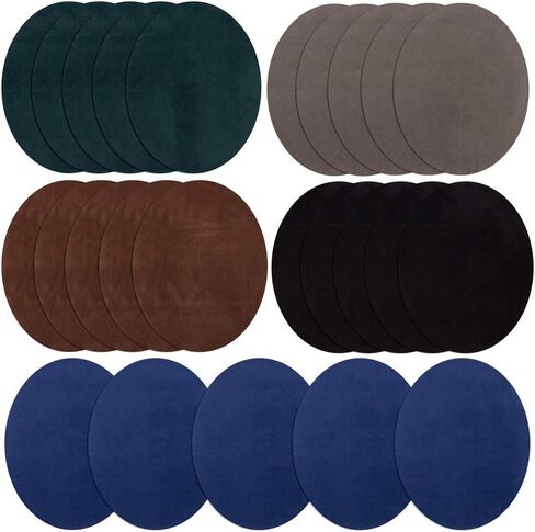 الحديد على الرقع 25 قطعة، إصلاح الرقع البيضاوية من جلد البقر المدبوغ، رقع الكوع، الكوع والركبة، الرقع المخملية لإصلاح السترات، مجموعة إصلاح الحرف اليدوية للملابس الجينز in Kuwait