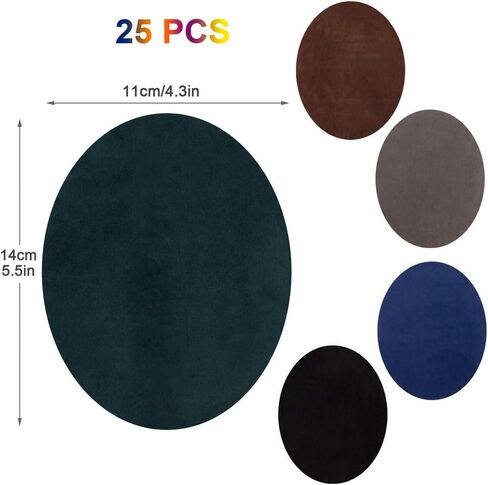 الحديد على الرقع 25 قطعة، إصلاح الرقع البيضاوية من جلد البقر المدبوغ، رقع الكوع، الكوع والركبة، الرقع المخملية لإصلاح السترات، مجموعة إصلاح الحرف اليدوية للملابس الجينز in Kuwait