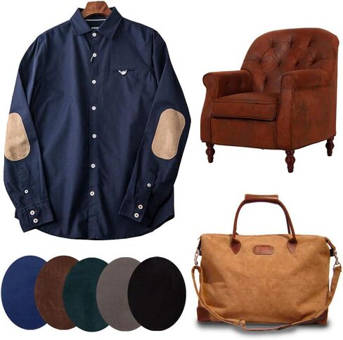 الحديد على الرقع 25 قطعة، إصلاح الرقع البيضاوية من جلد البقر المدبوغ، رقع الكوع، الكوع والركبة، الرقع المخملية لإصلاح السترات، مجموعة إصلاح الحرف اليدوية للملابس الجينز in Kuwait