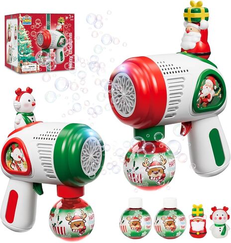 مسدس فقاعات QLT، مجموعة من قطعتين من مسدس فقاعات عيد الميلاد مع دمى سانتا كلوز ورجل الثلج، صانع فقاعات الإضاءة، للأطفال الصغار in Kuwait