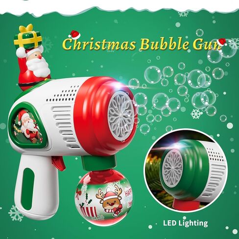 مسدس فقاعات QLT، مجموعة من قطعتين من مسدس فقاعات عيد الميلاد مع دمى سانتا كلوز ورجل الثلج، صانع فقاعات الإضاءة، للأطفال الصغار in Kuwait