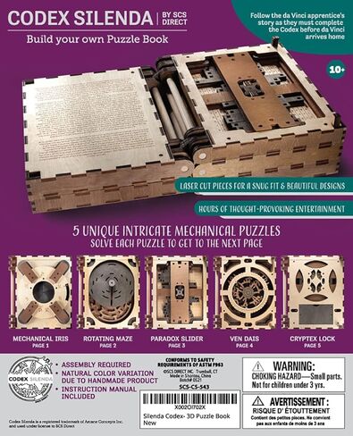 The Original Codex Silenda - The Build Your Own 3D DIY Mechanical Wooden Puzzle Book - Can You Unlock Each Page to Open the Next? Amazing DaVinci Brain Challenge Puzzle Box for Teens or Adults in Saudi Arabia