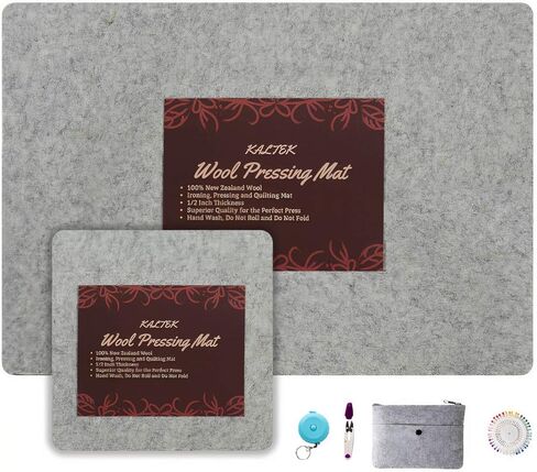 Wool Pressing Mat 17" x 13.5" for Quilting | 100% Pure New Zealand Wool Mat for Sewing and Ironing | Wool Ironing Mat Comes with Silicone Iron Pad Included in Kuwait