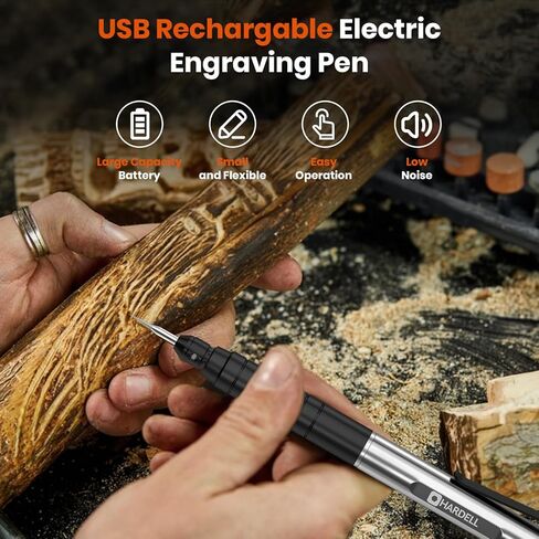 هارديل قلم نقش صغير قابل لاعادة الشحن مع 10 رؤوس طحن دوارة، قلم نقش كهربائي صغير لاسلكي محمول للمجوهرات والزجاج والخشب والحجر والمعدن in Kuwait