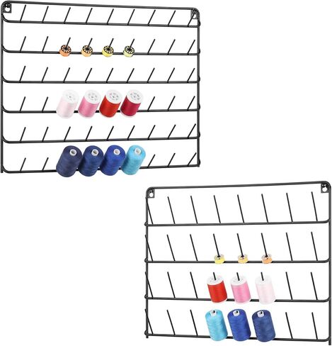 Thread Holder Wall 54 Spool and 32 Spool Sewing Thread Rack 2 Pack Metal Embroidery Spool Thread Organizer Wall Mounted with Hanging Tools for Quilting Braiding Hair Black in Kuwait