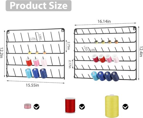 Thread Holder Wall 54 Spool and 32 Spool Sewing Thread Rack 2 Pack Metal Embroidery Spool Thread Organizer Wall Mounted with Hanging Tools for Quilting Braiding Hair Black in Kuwait