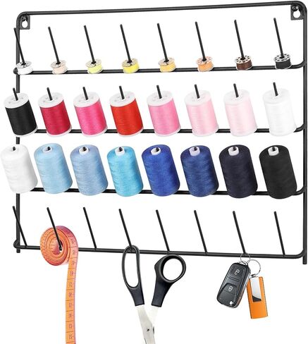Thread Holder Wall 54 Spool and 32 Spool Sewing Thread Rack 2 Pack Metal Embroidery Spool Thread Organizer Wall Mounted with Hanging Tools for Quilting Braiding Hair Black in Kuwait