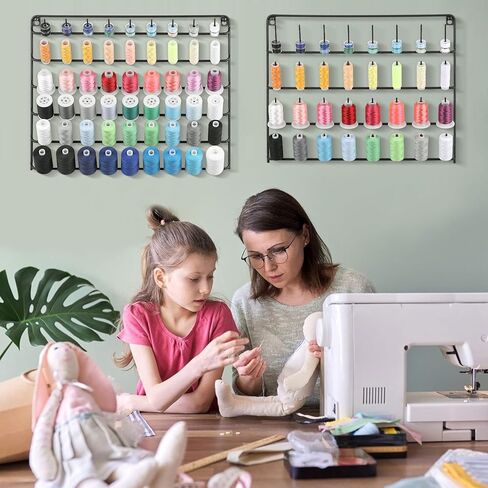 Thread Holder Wall 54 Spool and 32 Spool Sewing Thread Rack 2 Pack Metal Embroidery Spool Thread Organizer Wall Mounted with Hanging Tools for Quilting Braiding Hair Black in Kuwait