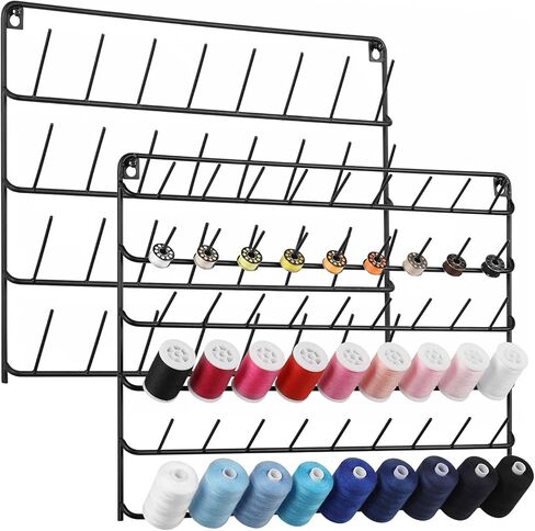 Thread Holder Wall 54 Spool and 32 Spool Sewing Thread Rack 2 Pack Metal Embroidery Spool Thread Organizer Wall Mounted with Hanging Tools for Quilting Braiding Hair Black in Kuwait