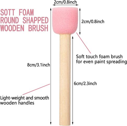 WHQXFDZ 40 Pieces 0.8 inch Round Sponge Foam Brush Set Paint Brush Wooden Handle Foam Brush Sponge Painting Tools for Painting Crafts(0.8inch) in Kuwait