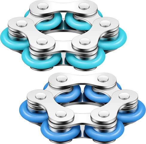 2 Pieces Fidget Toys Flippy Roller Chain, Six Roller Chain Fidget Toys Bike Chain Toys Novelty Stress Relief for Adults Teens Anxiety Autism, ADHD (Dark Blue, Sky Blue) in Kuwait