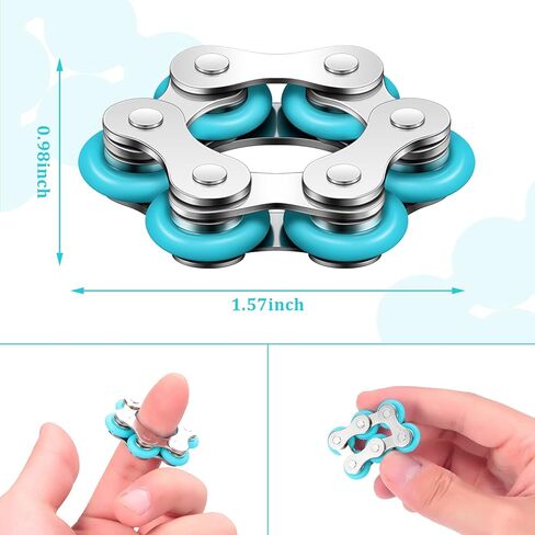 2 Pieces Fidget Toys Flippy Roller Chain, Six Roller Chain Fidget Toys Bike Chain Toys Novelty Stress Relief for Adults Teens Anxiety Autism, ADHD (Dark Blue, Sky Blue) in Kuwait