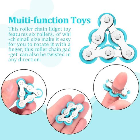 2 Pieces Fidget Toys Flippy Roller Chain, Six Roller Chain Fidget Toys Bike Chain Toys Novelty Stress Relief for Adults Teens Anxiety Autism, ADHD (Dark Blue, Sky Blue) in Kuwait