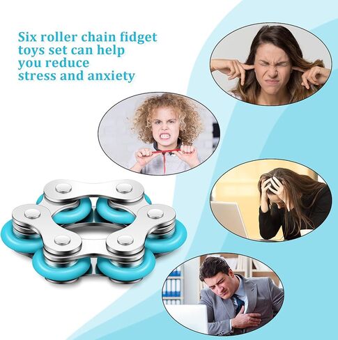 2 Pieces Fidget Toys Flippy Roller Chain, Six Roller Chain Fidget Toys Bike Chain Toys Novelty Stress Relief for Adults Teens Anxiety Autism, ADHD (Dark Blue, Sky Blue) in Kuwait