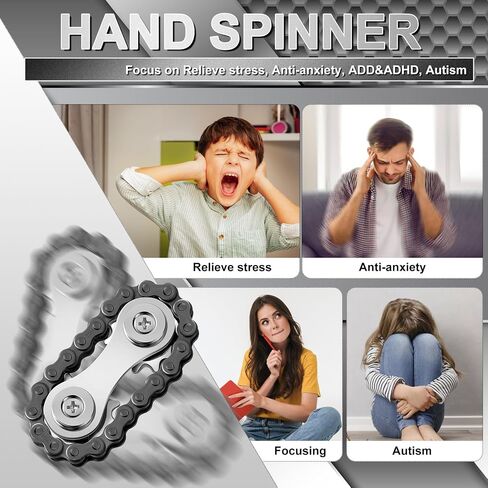 Honoson 3 حزمة سلسلة المغازل الدراجة سلسلة ضرس سلسلة لعبة ضرس الفولاذ المقاوم للصدأ سلسلة معدنية سلسلة التروس الحسية الدراجة مع صندوق للبالغين الإجهاد والقلق الملل الإغاثة in Kuwait