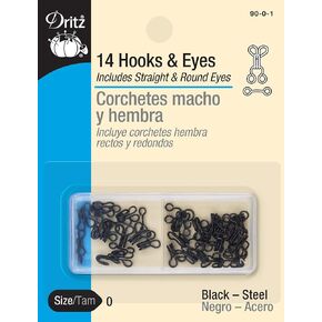 Dritz Hooks & Eyes, 14 Count, Size 1, Black-Steel