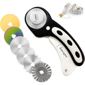 Amogto Rotary Cutter for Fabric, 45mm Fabric Cutter with 7pcs Rotary Cutter Blades, Ergonomic Quilting Supplies Tool for Leather, Crafting, Sewing, Quilting, Fabric Cutter Wheel for Left & Right Hand in Kuwait