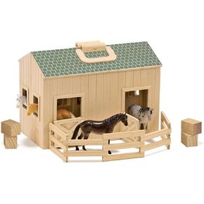 Melissa & Doug Fold and Go Wooden Horse Stable Dollhouse with Handle and Toy Horses (11 pcs) in Saudi Arabia