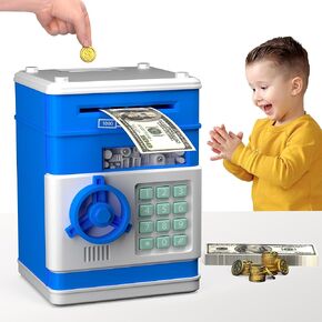 JUNEU Piggy Bank for Kids,Electronic Money Bank Toys for Ages 5 6 7 8 9 10 11 12 13,Birthday Gifts for Boys and Girls(Black+Silver)