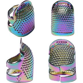 J.CARP 4Pcs Sewing Thimble, Metal Dazzle Color Sewing Thimble Finger Protector, Adjustable Finger Shield Ring Fingertip Thimble Sewing Quilting Craft, Accessories DIY Sewing Tools (2 Sizes, S/M)