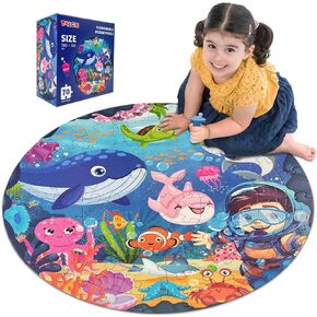 TALGIC 70 Piece Round Ocean Puzzles for Kids Ages 4-8, Large Jigsaw Puzzles for Kids Ages 3-5, Kids Puzzles with Colorful Underwater World, Floor Puzzles Toys for Children Educational Learning