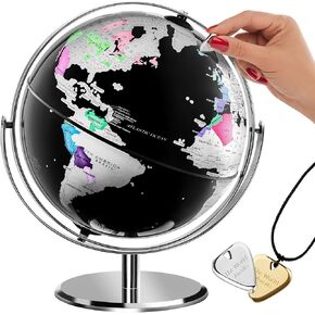 خدش الكرة الأرضية العالمية مع حامل لديكور المنزل والمكتب | كرات أرضية كروية مقاس 10 بوصات مع رقائق قابلة للخدش | هدية سفر فريدة للمسافرين | خريطة العالم لسطح المكتب | خريطة السفر للخدش (الكرة الأرضية - أسود وفضي) in Kuwait