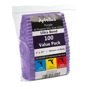 Artellius - Red Hot Glue Sticks 4" x.27" (100 Bulk Pack) - Ultra Bond Hot Melt Adhesive Mini Glue Sticks for All temperature Glue Guns