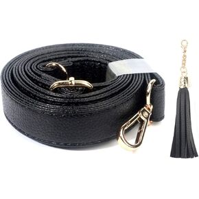 BEAULEGAN Purse Strap Replacement - Full Grain Microfiber Leather - 59 Inch Long Adjustable for Crossbody Shoulder Bag - 1 Inch Wide, Black/Gold
