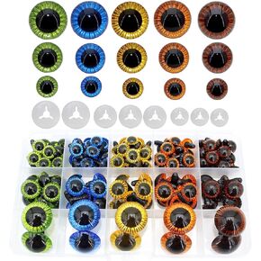 BESTCYC 1Box(80pcs) 3Size 5Colors Threaded Shank Design Plastic Safety Eyes Craft Eyes with Washers for Crafts DIY Amigurumi Stuffed Animal, Toy, Doll DIY Making Supplies (Blue+Green+Gold+Brown+Black) in Kuwait
