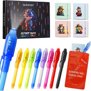 32Pcs Invisible Ink Pen with UV Light, Mini Notepads & Favor Bags, Spy Pens, Top Secret Message Magic Marker, Party Favors for Kids 8-12, Class Prizes, Detective & Escape Room Themes