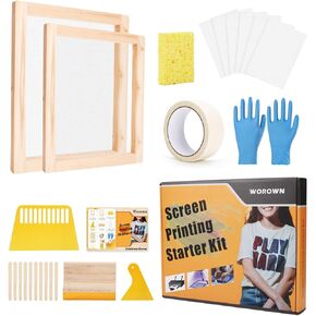 طقم بدء طباعة الشاشة من Worown مكون من 24 قطعة، حجمين مختلفين من إطار طباعة الشاشة من الألومنيوم مع 110 شبكة بيضاء، بما في ذلك الممسحات وفيلم الشفافية النافثة للحبر والعصي الخشبية وشريط الإخفاء in Kuwait